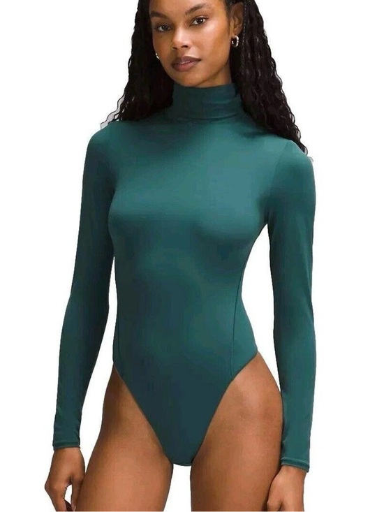 lululemon athletica Tops - Lululemon Nulu Turtleneck Bodysuit Athleisure Storm Teal Green LW3HQLS Large